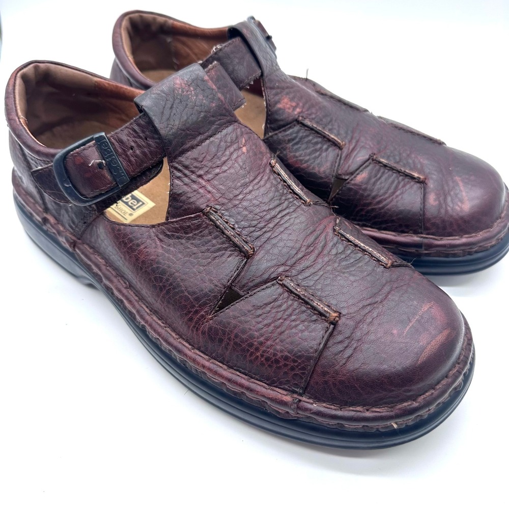 Josef Seibel Mens Brown Leather Fisherman Sandals Closed Toe Buckle Shoes Sz 44